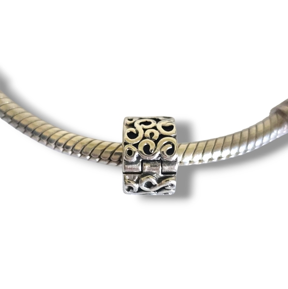 Pandora Sterling Silver Fixed Swirl Clip Charm Spacer 790338 Retired - Picture 6 of 16